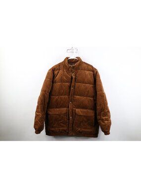 Y2K Gap Streetwear Mens Size Large Blank Corduroy Full Zip Puffer Jacket Brown